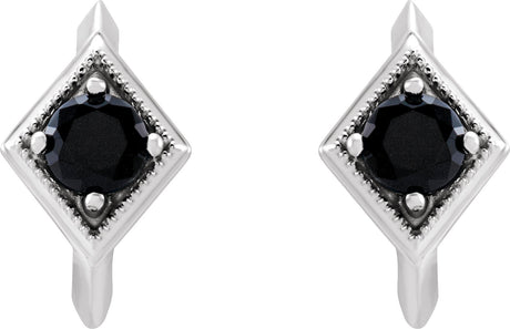 Platinum Round Natural Black Onyx Geometric Hoop Earrings - view 2