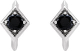 14K Gold Round Natural Black Onyx Geometric Hoop Earrings - White Gold - view 2