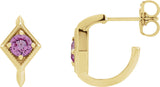 14K Gold Round Natural Pink Sapphire Geometric Hoop Earrings - Yellow Gold