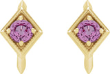 14K Gold Round Natural Pink Sapphire Geometric Hoop Earrings - Yellow Gold - view 2
