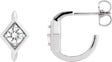 Platinum Round Natural White Sapphire Geometric Hoop Earrings