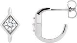 14K Gold Round Natural White Sapphire Geometric Hoop Earrings - White Gold