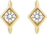 14K Gold Round Natural White Sapphire Geometric Hoop Earrings - Yellow Gold - view 2