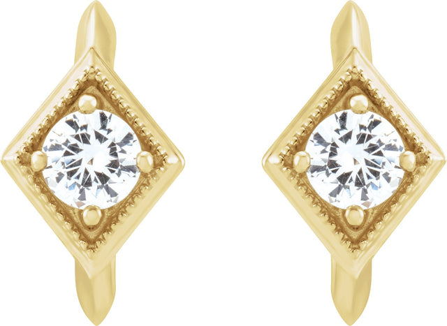 14K Gold Round Natural White Sapphire Geometric Hoop Earrings - Yellow Gold - view 2