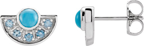 Platinum Round Natural Turquoise & Natural Aquamarine Fan Earrings