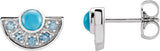 14K Gold Round Natural Turquoise & Natural Aquamarine Fan Earrings - White Gold
