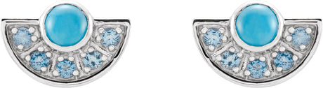 Platinum Round Natural Turquoise & Natural Aquamarine Fan Earrings - view 2
