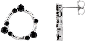 Platinum Round Natural Black Onyx & Natural Diamond Circle Earrings