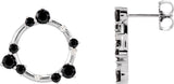14K Gold Round Natural Black Onyx & Natural Diamond Circle Earrings - White Gold
