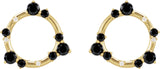 14K Gold Round Natural Black Onyx & Natural Diamond Circle Earrings - Yellow Gold - view 2