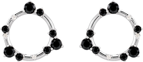 Platinum Round Natural Black Onyx & Natural Diamond Circle Earrings - view 2
