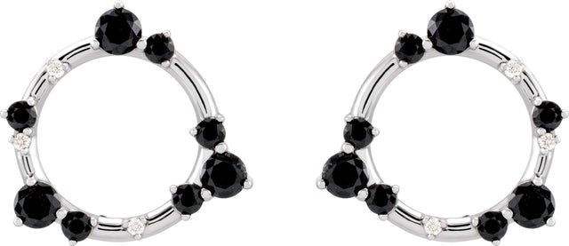 Platinum Round Natural Black Onyx & Natural Diamond Circle Earrings - view 2