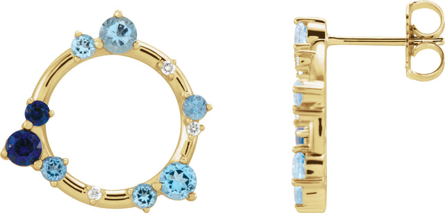 14K Gold Round Natural Diamond Circle Earrings II - Yellow Gold
