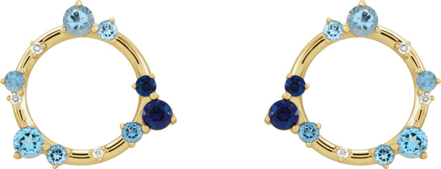 14K Gold Round Natural Diamond Circle Earrings II - Yellow Gold - view 2
