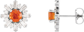 14K Gold Round Natural Mexican Fire Opal & Natural Diamond Halo-Style Star Earrings – 5mm Stones - White Gold