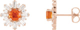 14K Gold Round Natural Mexican Fire Opal & Natural Diamond Halo-Style Star Earrings – 5mm Stones - Rose Gold