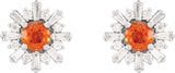 Platinum Round Natural Mexican Fire Opal & Natural Diamond Halo-Style Star Earrings – 5mm Stones - view 2