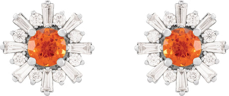 Platinum Round Natural Mexican Fire Opal & Natural Diamond Halo-Style Star Earrings – 5mm Stones - view 2