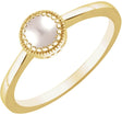 14K Gold Cultured White Freshwater Pearl Milgrain Bezel-Set Solitaire Birthstone Ring - Yellow Gold