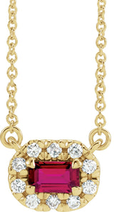 14K Gold Emerald Natural Ruby & Natural Diamond French-Set Halo-Style Necklace - Yellow Gold