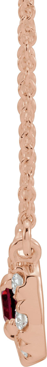 14K Gold Emerald Lab-Grown Ruby & Natural Diamond French-Set Halo-Style Necklace - Rose Gold - view 2