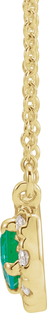14K Gold Emerald Natural Emerald & Natural Diamond French-Set Halo-Style Necklace - Yellow Gold - view 2
