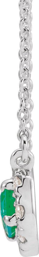 Platinum Emerald Natural Emerald & Natural Diamond French-Set Halo-Style Necklace - view 2