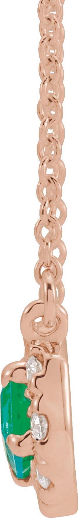 14K Gold Emerald Natural Emerald & Natural Diamond French-Set Halo-Style Necklace - Rose Gold - view 2