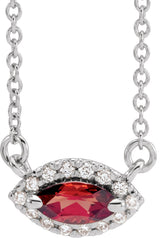 Platinum Marquise Natural Mozambique Garnet & Natural Diamond French-Set Halo-Style Necklace