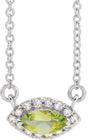 Platinum Marquise Natural Peridot & Natural Diamond French-Set Halo-Style Necklace