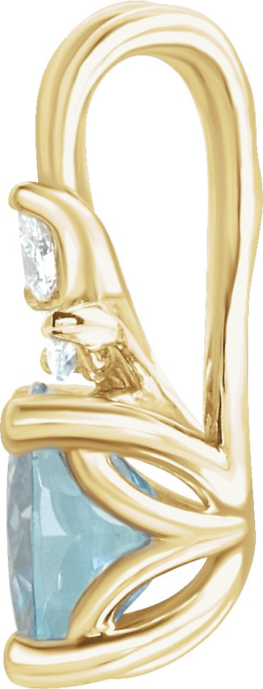 14K Gold Round Natural Blue Zircon & Natural Diamond Accented Floral Necklace or Pendant - Yellow Gold - view 2