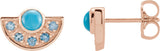 14K Gold Round Natural Turquoise & Natural Aquamarine Fan Earrings - Rose Gold
