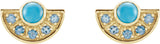 14K Gold Round Natural Turquoise & Natural Aquamarine Fan Earrings - Yellow Gold - view 2