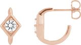 14K Gold Round Natural White Sapphire Geometric Hoop Earrings - Rose Gold