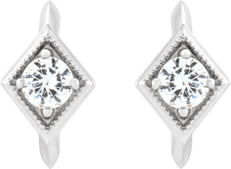 Platinum Round Natural White Sapphire Geometric Hoop Earrings - view 2