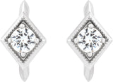 14K Gold Round Natural White Sapphire Geometric Hoop Earrings - White Gold - view 2