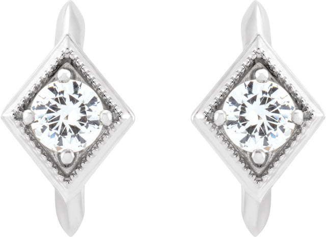 14K Gold Round Natural White Sapphire Geometric Hoop Earrings - White Gold - view 2