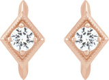 14K Gold Round Natural White Sapphire Geometric Hoop Earrings - Rose Gold - view 2