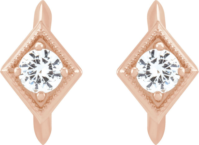 14K Gold Round Natural White Sapphire Geometric Hoop Earrings - Rose Gold - view 2