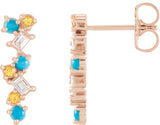14K Gold Natural Turquoise & Natural Honey Topaz & Natural Diamond Scattered Bar Earrings - Rose Gold