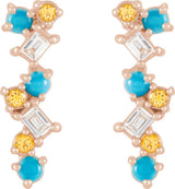 14K Gold Natural Turquoise & Natural Honey Topaz & Natural Diamond Scattered Bar Earrings - Rose Gold - view 2