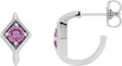 Platinum Round Natural Pink Sapphire Geometric Hoop Earrings