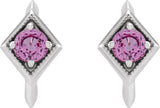 14K Gold Round Natural Pink Sapphire Geometric Hoop Earrings - White Gold - view 2