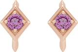 14K Gold Round Natural Pink Sapphire Geometric Hoop Earrings - Rose Gold - view 2