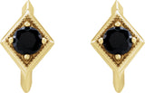 14K Gold Round Natural Black Onyx Geometric Hoop Earrings - Yellow Gold - view 2