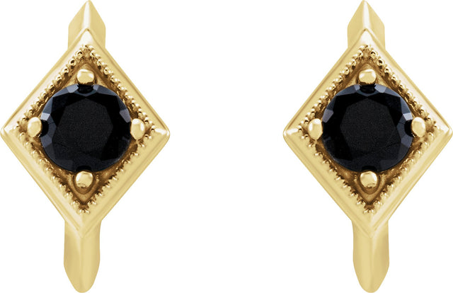 14K Gold Round Natural Black Onyx Geometric Hoop Earrings - Yellow Gold - view 2