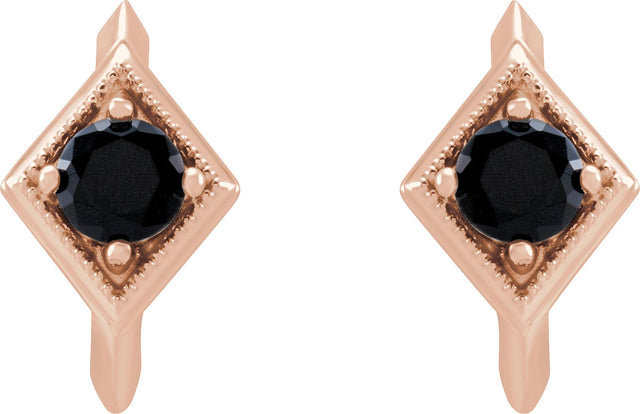14K Gold Round Natural Black Onyx Geometric Hoop Earrings - Rose Gold - view 2