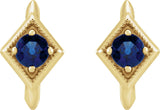 14K Gold Round Natural Blue Sapphire Geometric Hoop Earrings - Yellow Gold - view 2