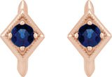 14K Gold Round Natural Blue Sapphire Geometric Hoop Earrings - Rose Gold - view 2