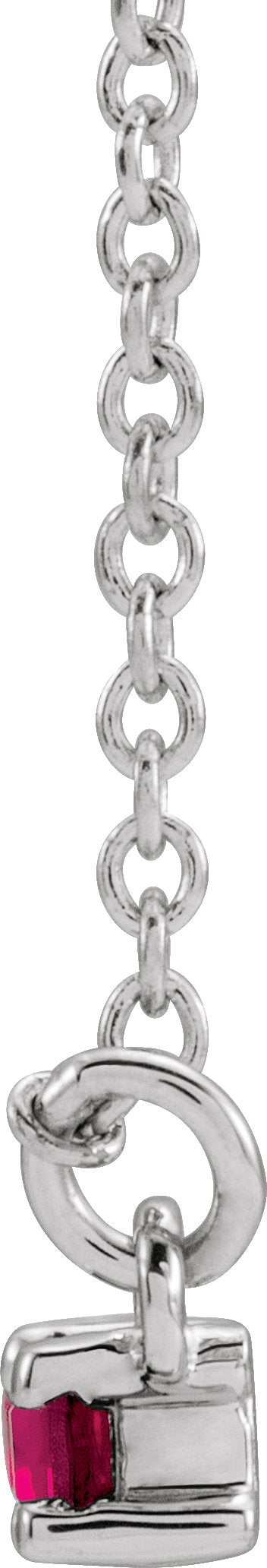 Platinum Straight Baguette Lab-Grown Ruby Accented Bar Necklace - view 4